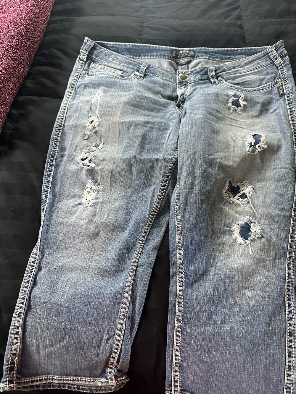 Silver Jeans Light Blue Distressed Cropped Jeans